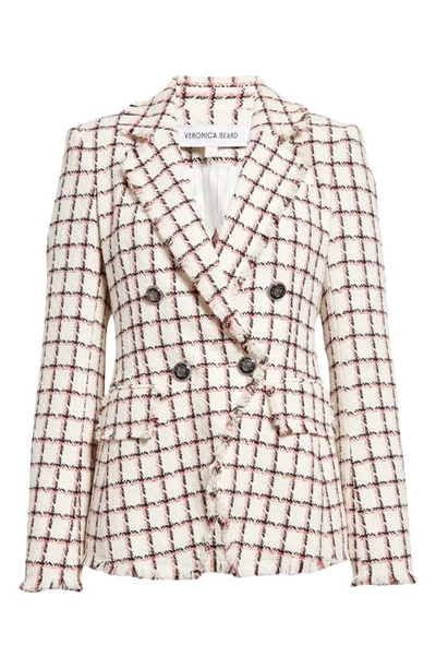 Shop Veronica Beard Taja Plaid Cotton Blend Tweed Dickey Jacket In Ecru Multi