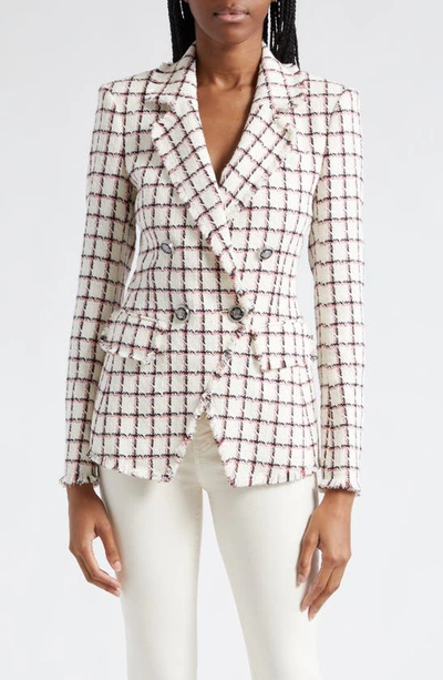 Shop Veronica Beard Taja Plaid Cotton Blend Tweed Dickey Jacket In Ecru Multi