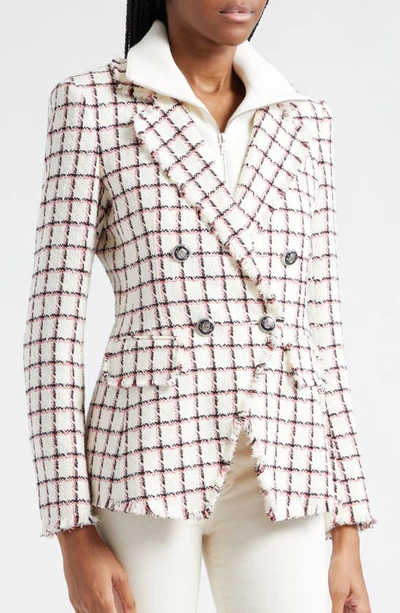 Shop Veronica Beard Taja Plaid Cotton Blend Tweed Dickey Jacket In Ecru Multi