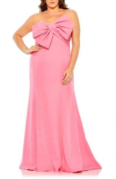 Shop Fabulouss By Mac Duggal Bow Front Strapless Crepe Gown In Candy Pink