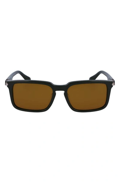 Shop Ferragamo Gancini Evolution 56mm Rectangular Sunglasses In Dark Green