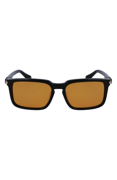 Shop Ferragamo Gancini Evolution 56mm Rectangular Sunglasses In Black/ Orange