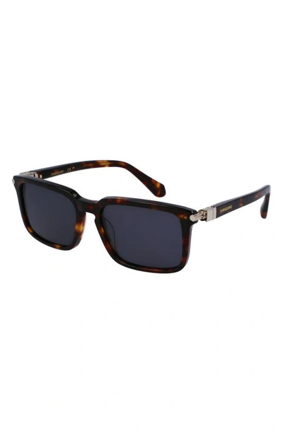 Shop Ferragamo Gancini Evolution 56mm Rectangular Sunglasses In Dark Tortoise