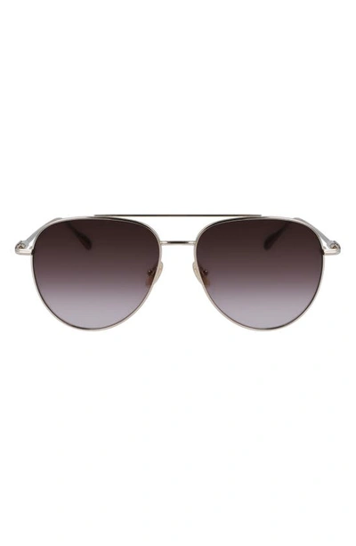 Shop Ferragamo Gancini Evolution 61mm Aviator Sunglasses In Gold/ Brown Gradient