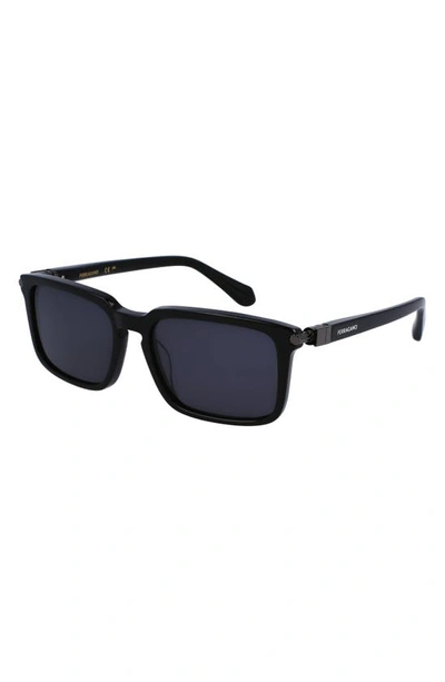 Shop Ferragamo Gancini Evolution 56mm Rectangular Sunglasses In Black