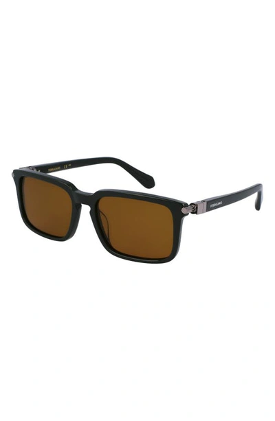 Shop Ferragamo Gancini Evolution 56mm Rectangular Sunglasses In Dark Green