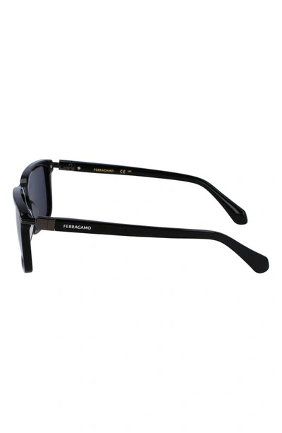Shop Ferragamo Gancini Evolution 56mm Rectangular Sunglasses In Black