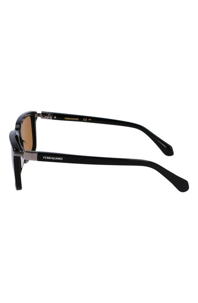 Shop Ferragamo Gancini Evolution 56mm Rectangular Sunglasses In Black/ Orange