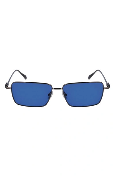 Ferragamo Men's Gancini Evolution Metal Rectangle Sunglasses In Dark Gun/ Blue