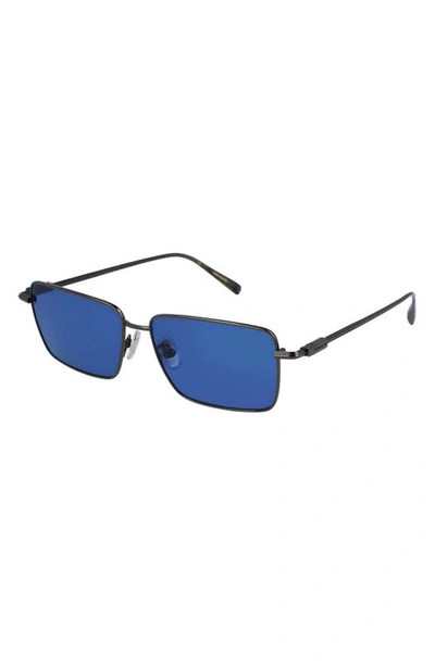 Ferragamo Men's Gancini Evolution Metal Rectangle Sunglasses In Dark Gun/ Blue