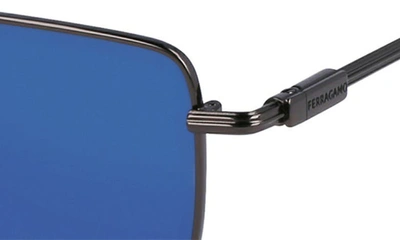 Ferragamo Men's Gancini Evolution Metal Rectangle Sunglasses In Dark Gun/ Blue