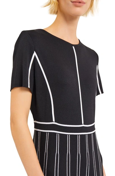 Shop Misook Contrast Stripe Sweater Dress In Black/ White