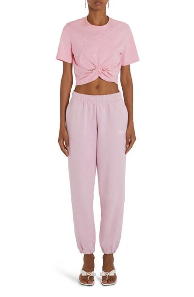 Shop Versace 1978 Re-edition Logo Cotton Sweatpants In Pink/ White