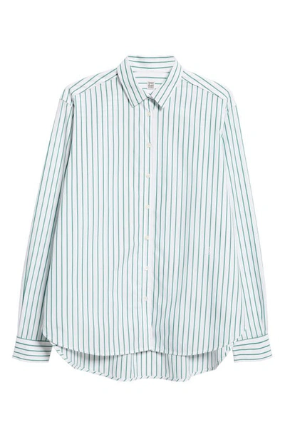 Shop Totême Signature Stripe Organic Cotton Button-up Shirt In White/ Green