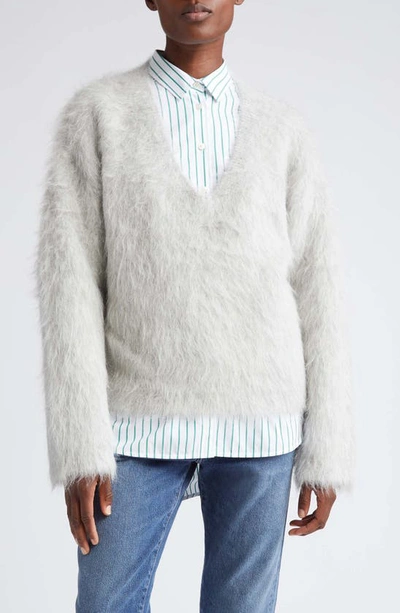 Shop Totême Toteme V-neck Alpaca Blend Sweater In Light Grey Melange