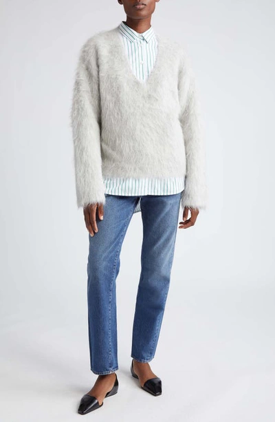 Shop Totême V-neck Alpaca Blend Sweater In Light Grey Melange