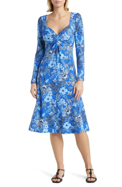 Shop Lilly Pulitzer Claudia Floral Print Twist Front Long Sleeve Midi Dress In Alba Blue
