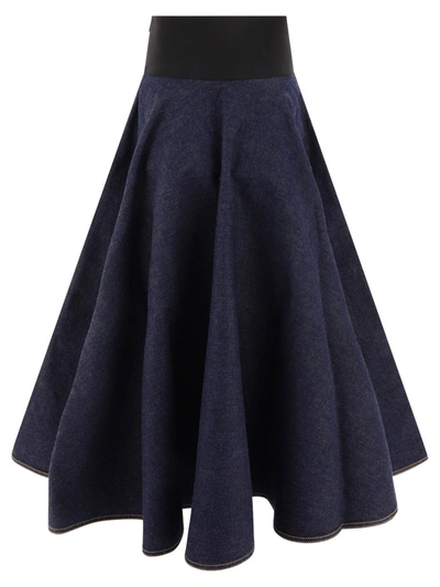 Shop Alaïa Belted Denim Skirt In Blue