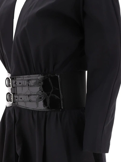Shop Alaïa Poplin Cross Belt Dress In Black