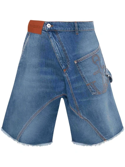 Shop Jw Anderson J.w. Anderson Twisted Workwear Denim Shorts In Light Blue Denim