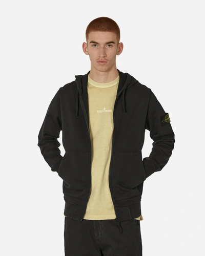 Shop Stone Island Garment Dyed Zip Hooded Sweatshirt In Black