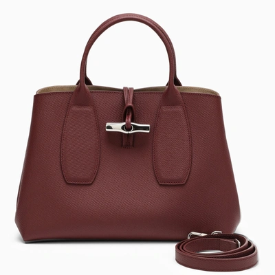 Shop Longchamp Roseau M Plum Leather Bag