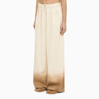 Shop Alanui Wide Ivory Denim Trousers In White