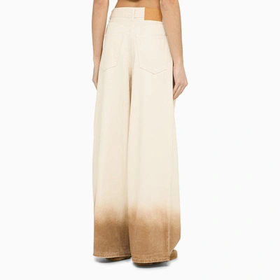 Shop Alanui Wide Ivory Denim Trousers In White