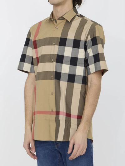 Shop Burberry Check Cotton Shirt In Beige