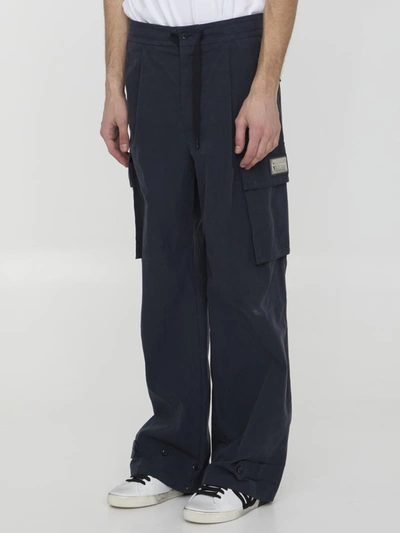 Dolce & Gabbana Logo-plaque Drawstring Cargo Trousers In Blue