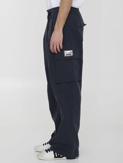 Dolce & Gabbana Logo-plaque Drawstring Cargo Trousers In Blue