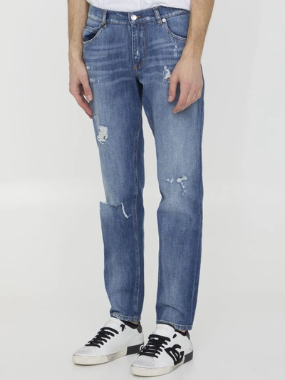 Shop Dolce & Gabbana Distressed Denim Jeans In Blue