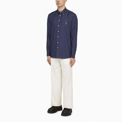 Shop Etro Denim Shirt With Logo Embroidery In Blue