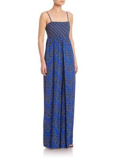 Shop Diane Von Furstenberg Silk Ivena Jumpsuit In Chevron Dots Blue -diagonal Dot