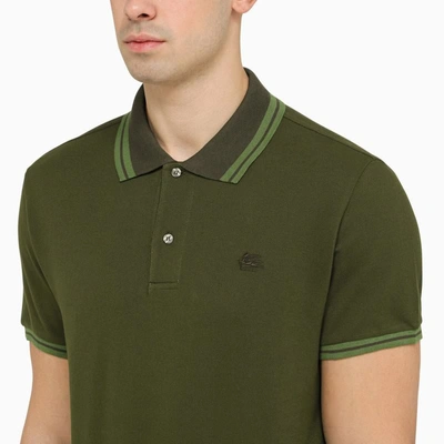 Shop Etro Short-sleeved Polo Shirt With Logo Embroidery In Green
