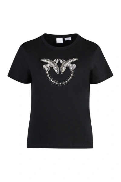 Shop Pinko Quentin Decorative Inserts Crew-neck T-shirt In Black