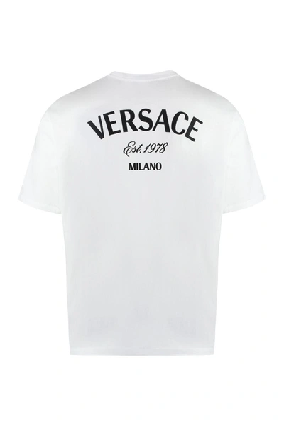 Shop Versace Logo Cotton T-shirt In White