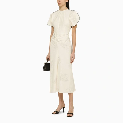 Shop Victoria Beckham Cream-coloured Cotton-blend Midi Dress In White