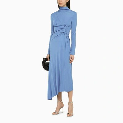 Shop Victoria Beckham Light Oxford Draped Dress In Blue