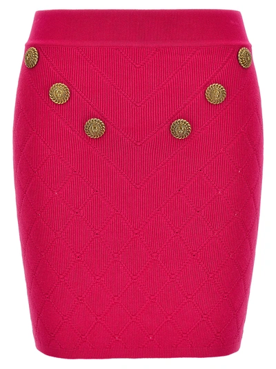 Shop Balmain Logo Button Knitted Skirt Skirts Fuchsia