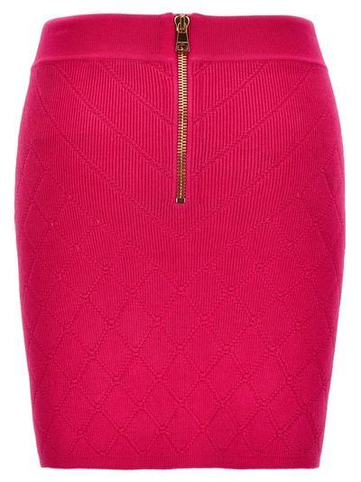 Shop Balmain Logo Button Knitted Skirt Skirts Fuchsia