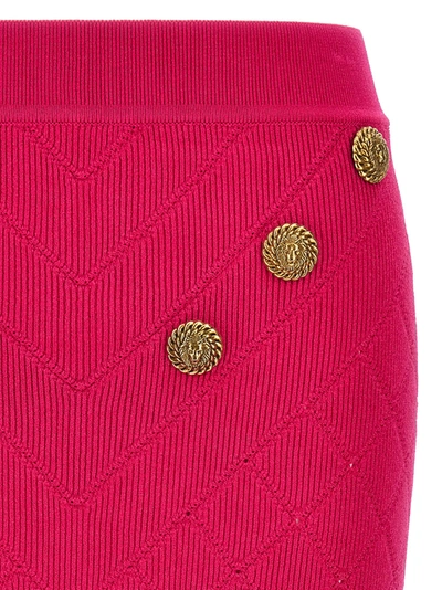 Shop Balmain Logo Button Knitted Skirt Skirts Fuchsia