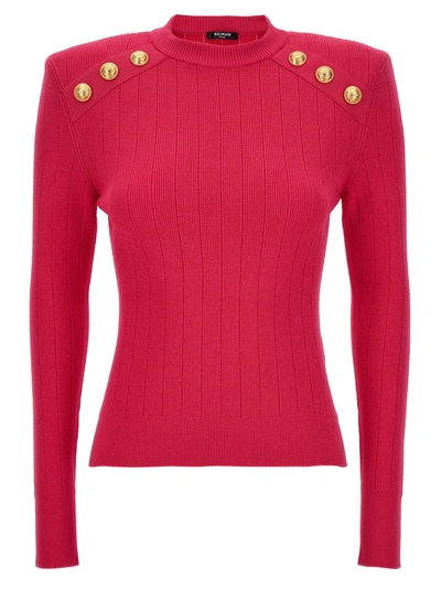 Shop Balmain Logo Button Sweater Sweater, Cardigans Fuchsia