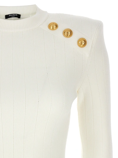 Shop Balmain Logo Button Sweater Sweater, Cardigans White