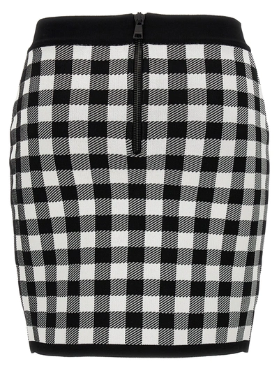 Shop Balmain Logo Button Vichy Skirt Skirts White/black