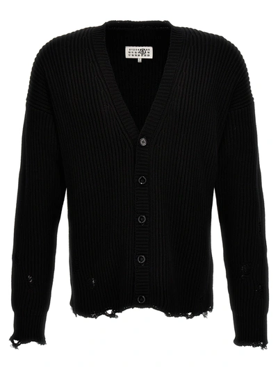 Shop Mm6 Maison Margiela Used Effect Cardigan Sweater, Cardigans Black