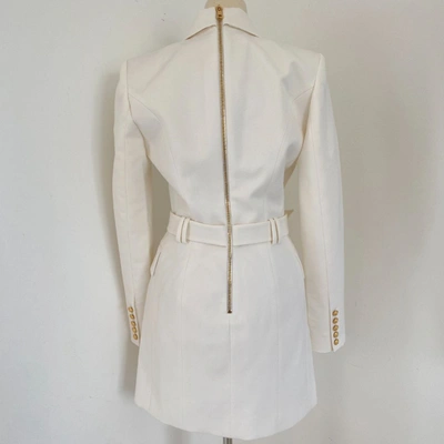 Pre-owned Balmain White B-logo Blazer-style Mini Dress, Size 38