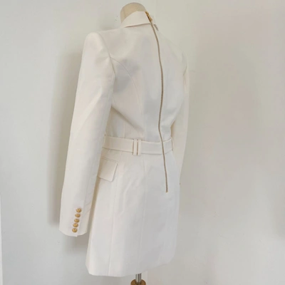 Pre-owned Balmain White B-logo Blazer-style Mini Dress, Size 38