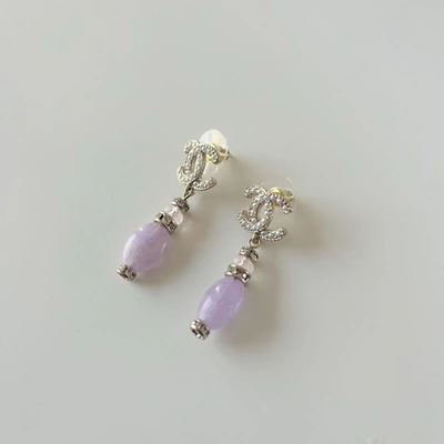 Pre-owned Chanel Purple Bead Crystal Drop Earrings