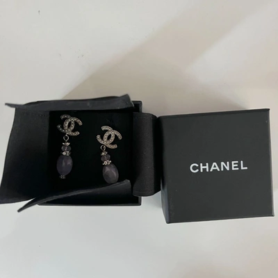 Pre-owned Chanel Purple Bead Crystal Drop Earrings
